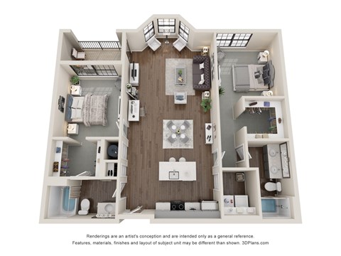 The Seine 2 Bedroom Apartment Floor Plan at Residences at Topiary Park